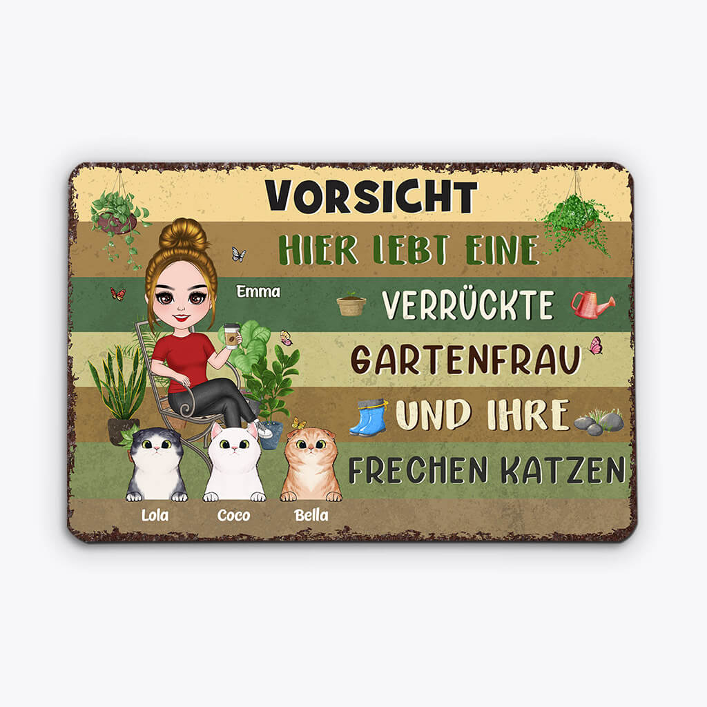 Vorsicht! Hier Wohnen Eine Verrückte Pflanzenfrau Und Ihre Frechen Katzen - Personalisiertes Geschenk | Türschild für Katzenliebhaber