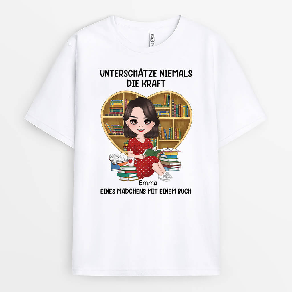 Unterschätze Niemals Die Kraft Einer Frau Mit Einem Buch - Personalisiertes Geschenk | T-shirt für Frauen