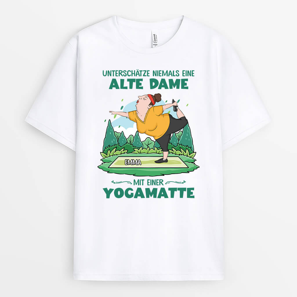 Unterschätze Niemals Eine Alte Dame Mit Einer Yogamatte - Personalisiertes Geschenk | T-shirt für Frauen
