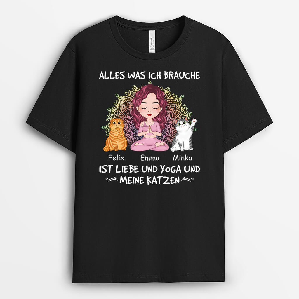 Alles Was Ich Brauche Ist Liebe Und Yoga Und Meine Katzen - Personalisiertes Geschenk | T-shirt für Katzenliebhaber