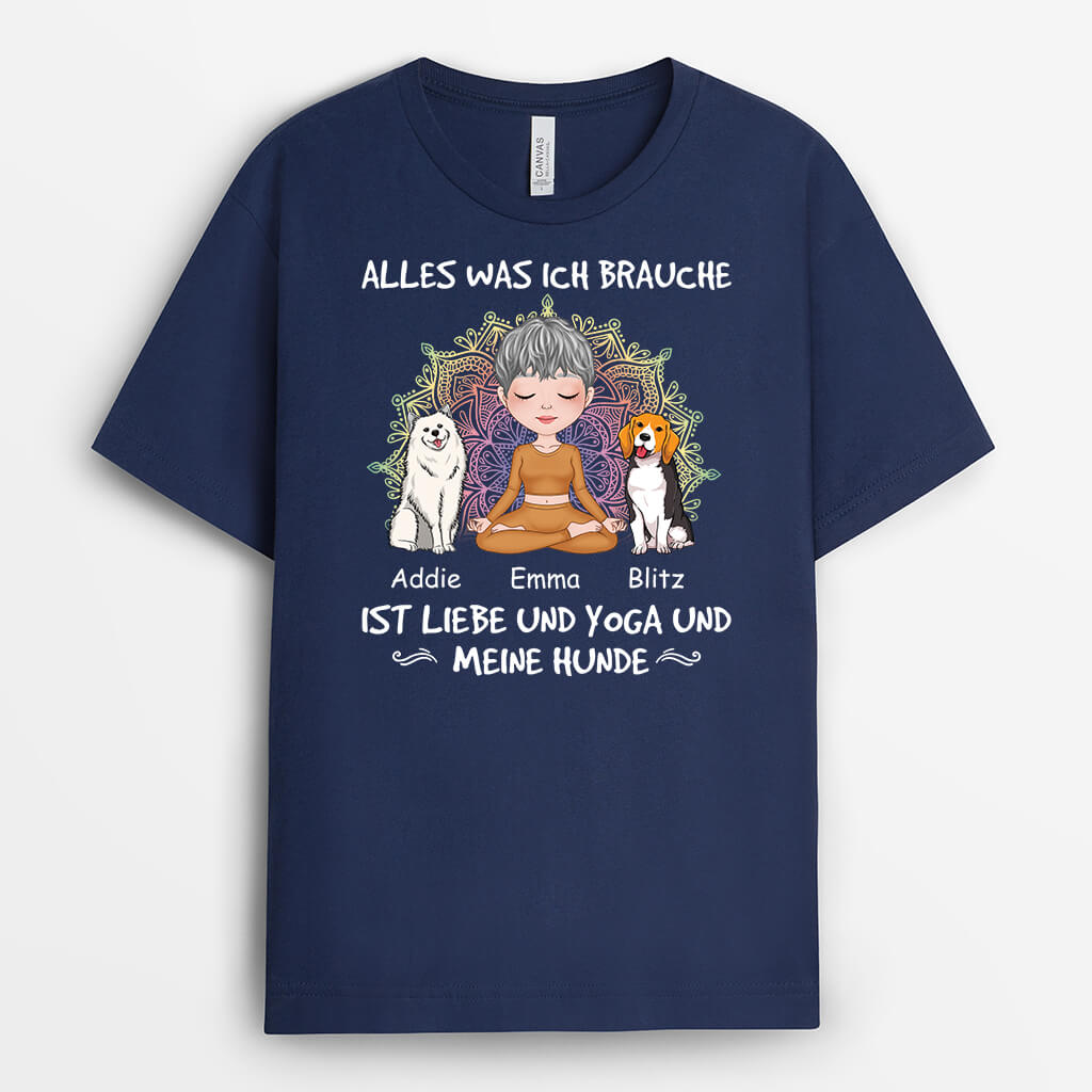 1900AGE2 personalisiertes alles was ich brauche ist liebe und yoga und meine hunde t shirt