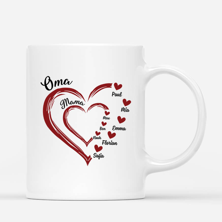 Verschachtelte Herzen Mama Oma - Personalisiertes Geschenk | Tasse für Omas/Mamas