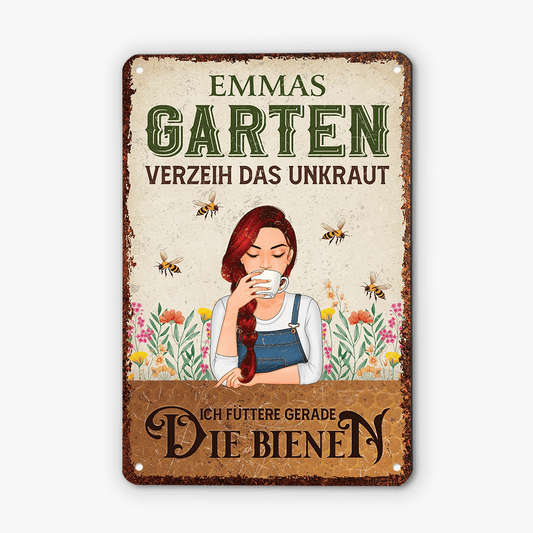 1994EGE1 personalisiertes verzeih das unkraut ich futtere gerade die bienen turschild