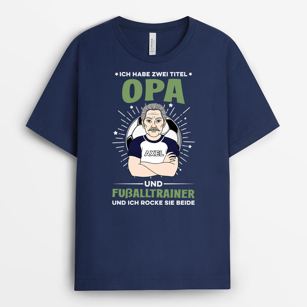 2059AGE2 personalisiertes ich habe zwei titel papa und fussalltrainer t shirt
