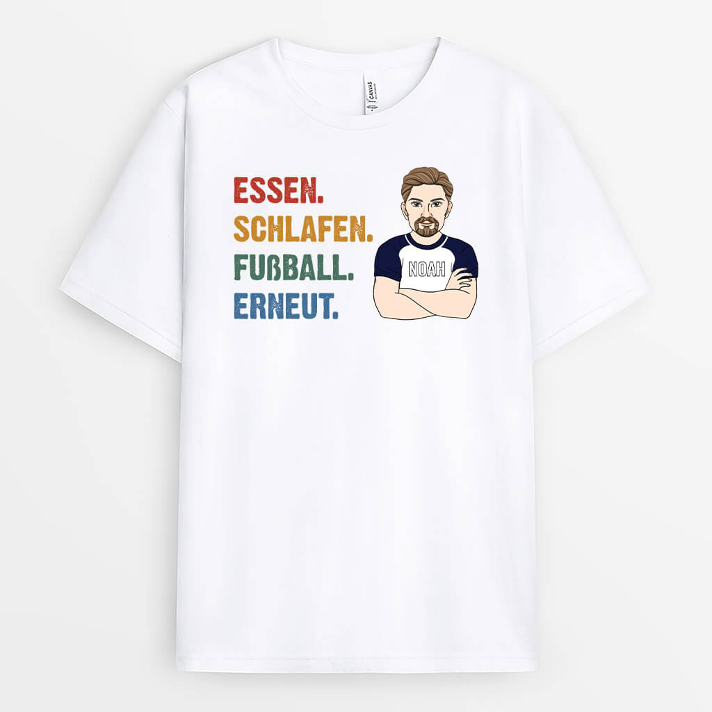 Essen Schlafen Fußball Wiederholen - Personalisiertes Geschenk | T-Shirt für Opas