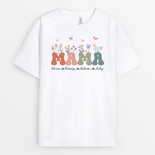 2115AGE1 personalisiertes mama und blumen t shirt