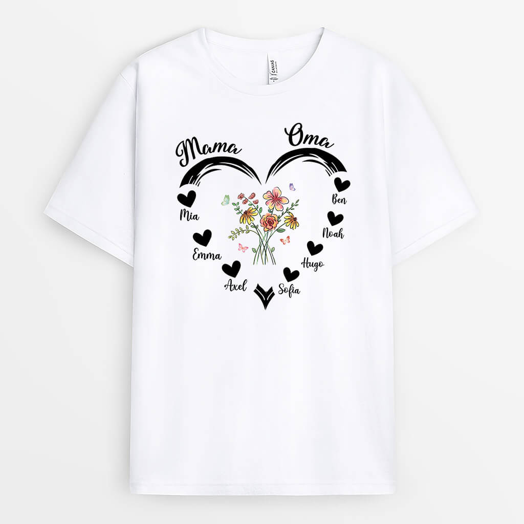 Mama/Oma Herz Mit Blumen - Personalisiertes Geschenk | T-shirt für Mamas