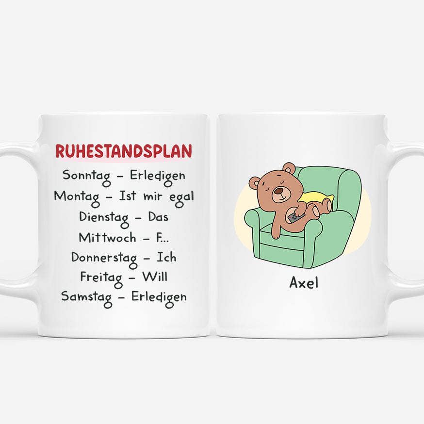 Ruhestandsplan - Personalisiertes Geschenk | Tasse für Frauen/Herren