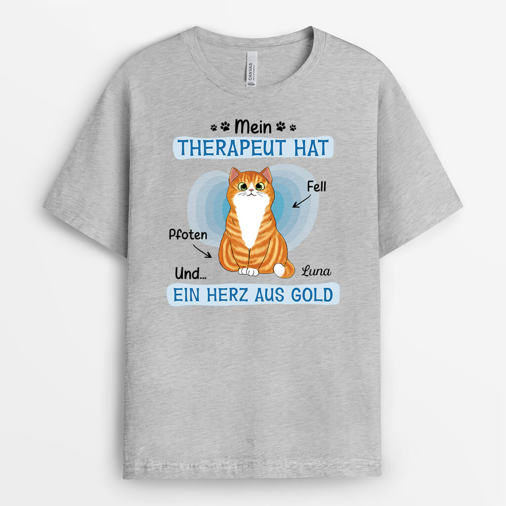 Mein Therapeut Hat Fell Pfoten Und Ein Herz Aus Gold - Personalisiertes Geschenk | T-Shirt für Katzenliebhaber