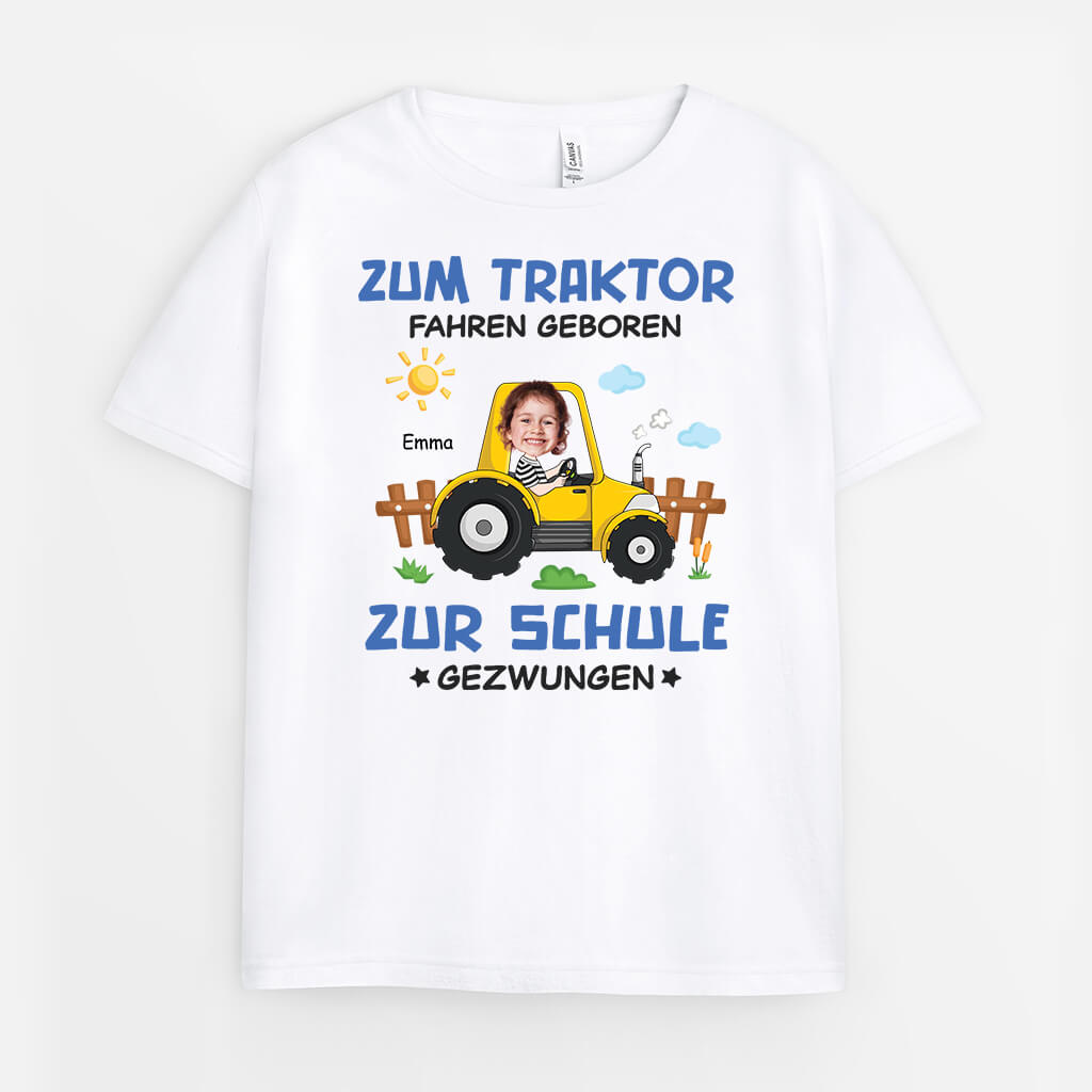 Zum Traktor Fahren Geboren Zur Schule Gezwungen - Personalisiertes Geschenk | T-Shirt für Kinder