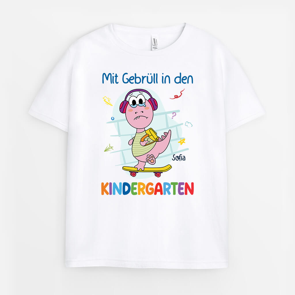 Mit Gebrüll In Den Kindergarten - Personalisiertes Geschenk | T-Shirt für Kinder/Jugendliche