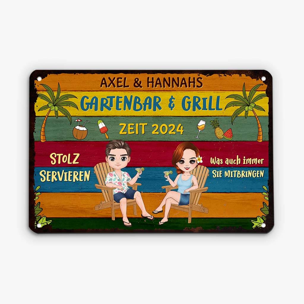 Gartenbar & Grill - Personalisiertes Geschenk | Türschild für die Familie