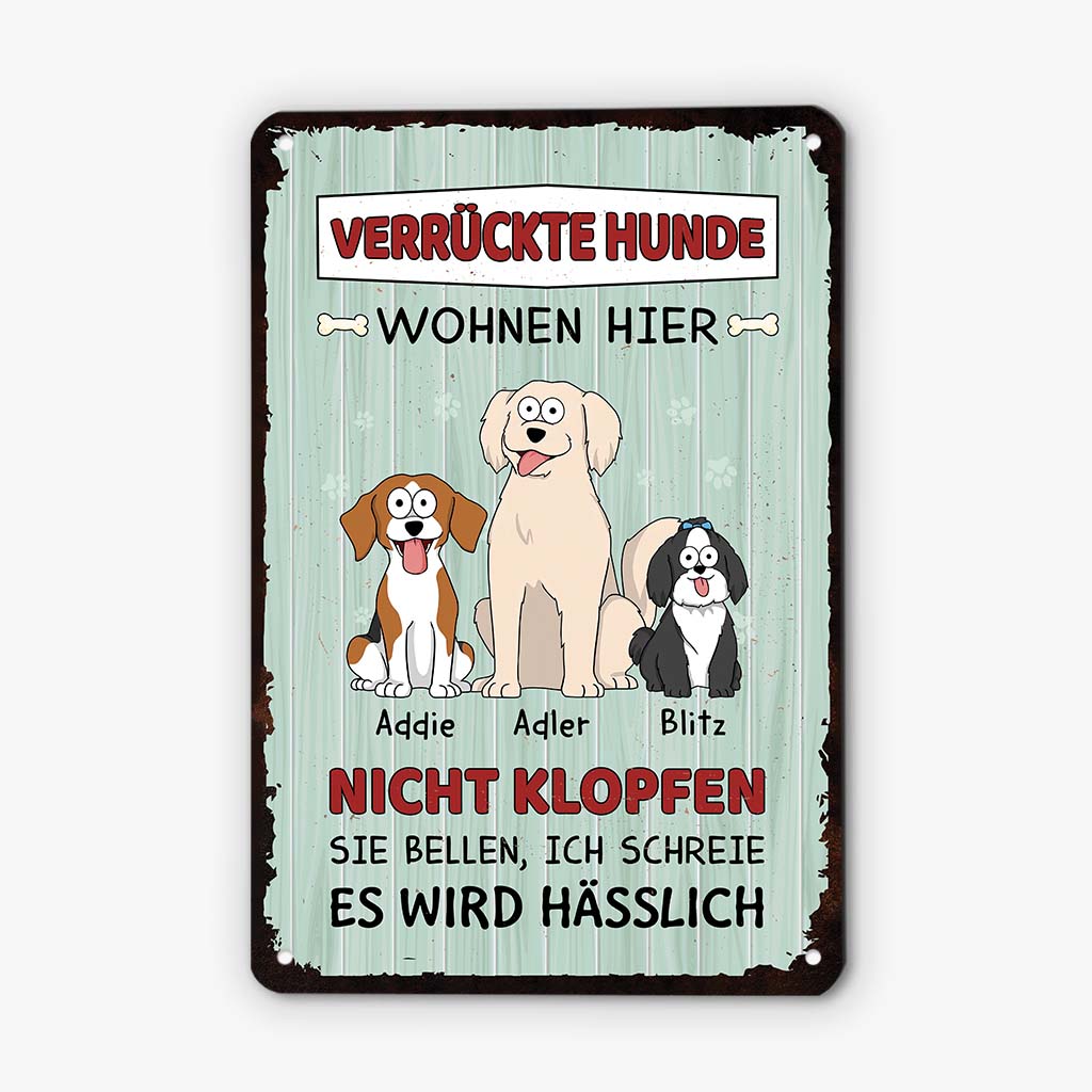 Verrückte Hunde Wohnen Hier - Personalisiertes Geschenk | Türschild für Hundebeliebhaber