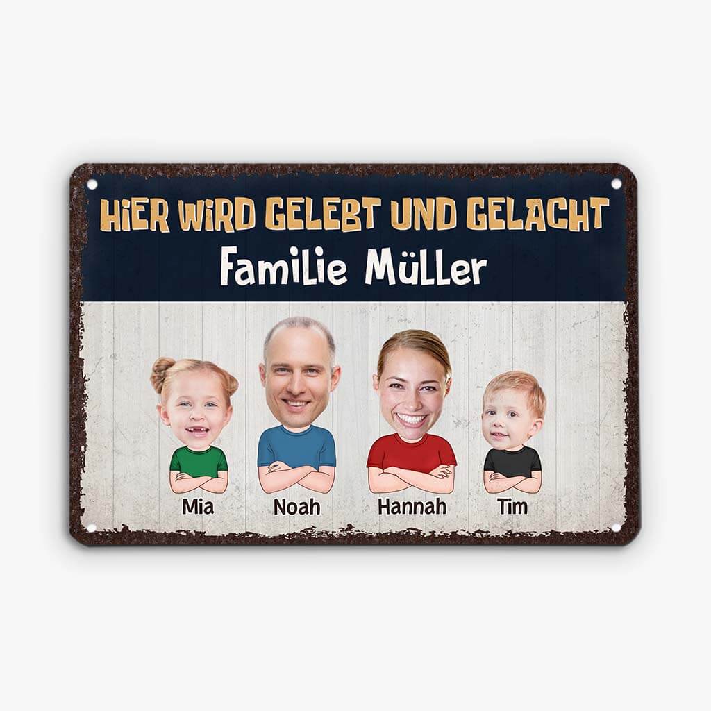 Hier Wird Gelebt Und Gelacht - Personalisieretes Geschenk | Türschild für die Familie