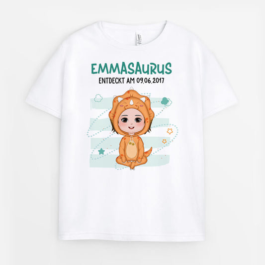 2672AGE1 name _ saurus entdeckt am  personalisiertes t shirt fur kinder_fa329b06 3e9f 4801 a0c1 6089c17427ee