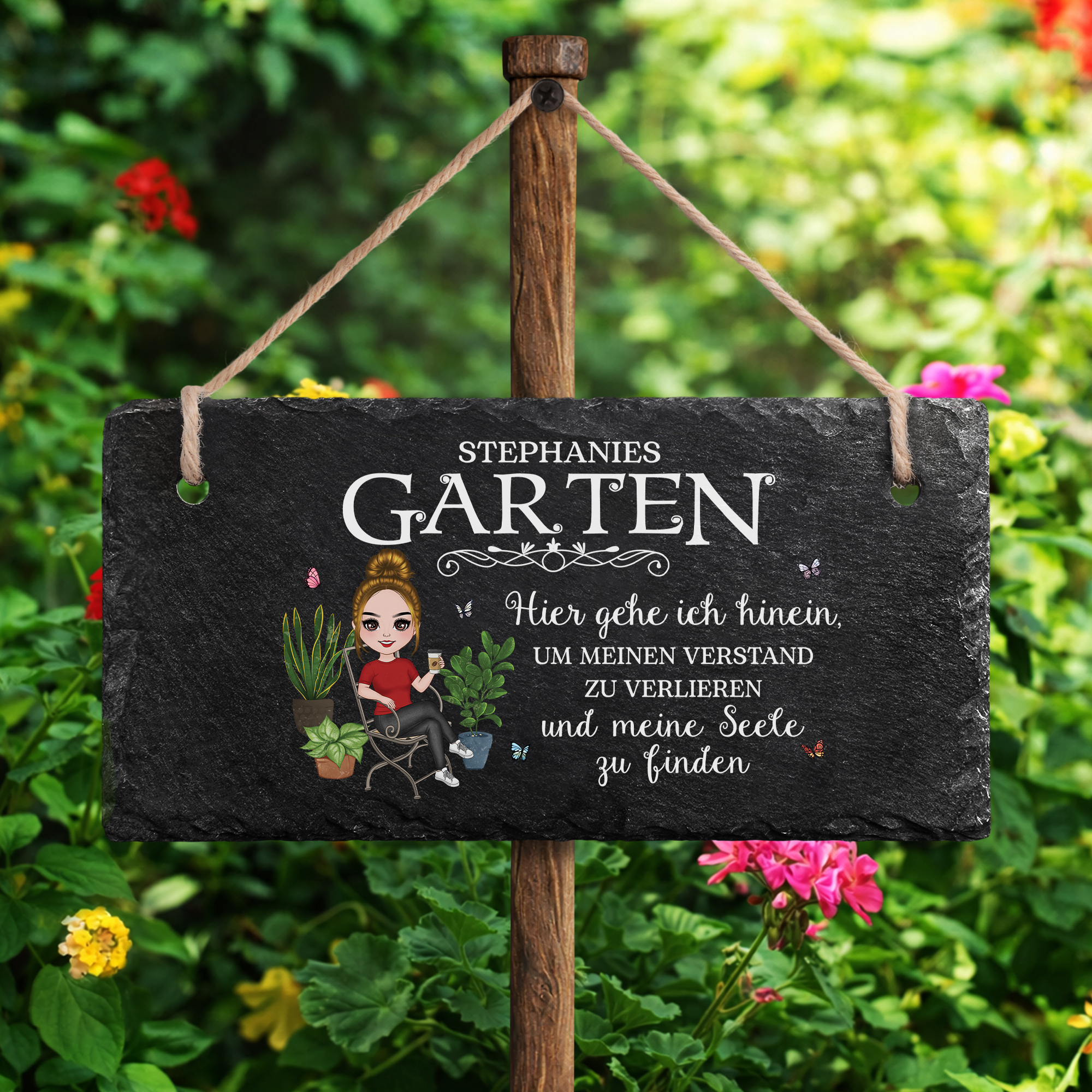 2679AGE2 ab in den garten um den alltag zu vergessen und die seele zu finden personalisiertes geschenk garten  schiefer gartenschild frauen 2679ae8h8h
