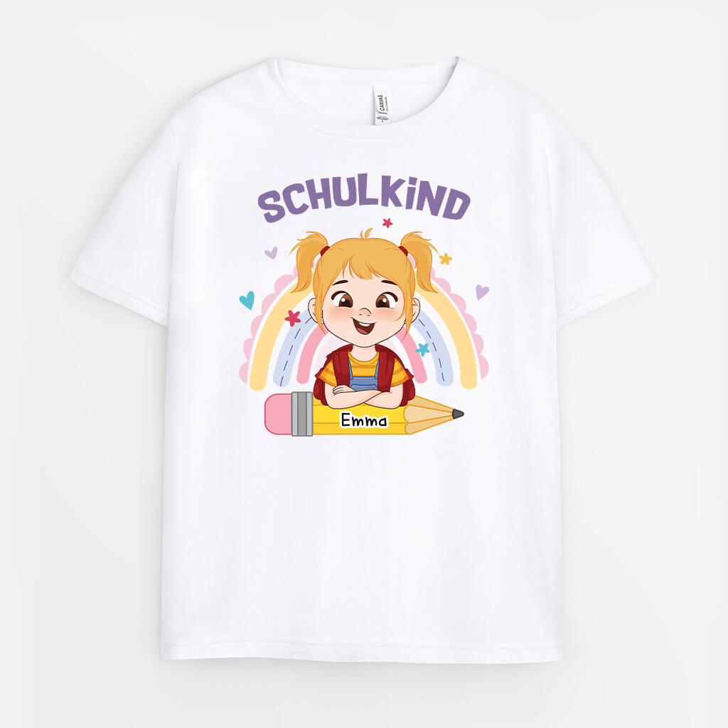 Schulkind Und Regenbogen - Personalisiertes Geschenk | T-Shirt für Kinder