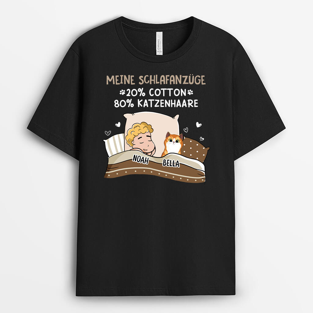 Mein Pyjama 20% Baumwolle 80% Katzenhaare - Personalisiertes Geschenk | T-Shirt für Katzenliebhaber