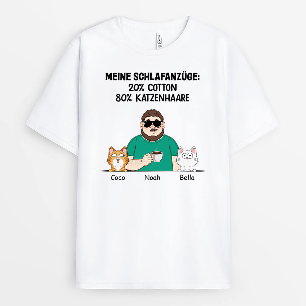 Mein Pyjama 20% Baumwolle 80% Katzenhaare - Personalisiertes Geschenk | Weißes T-Shirt für Katzenliebhaber