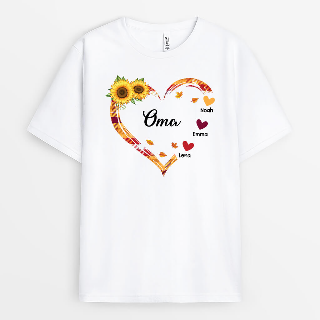 Das Herz Die Sonnenblumen Und Mama- Personalisiertes Geschenk | Herbst-Shirt für Frauen