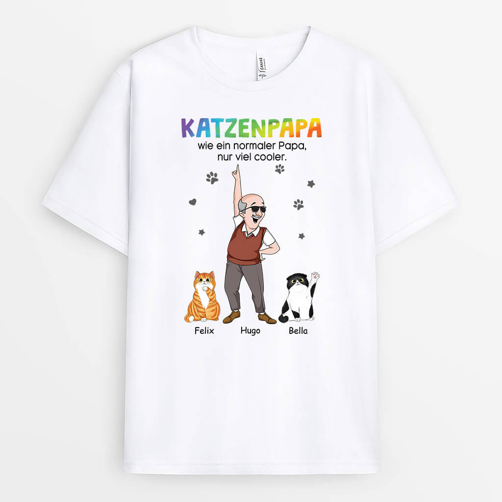 Katzenpapa Wie Ein Normaler Papa Nur Cooler - Personalisiertes Geschenk | T-Shirt für Katzenliebhaber