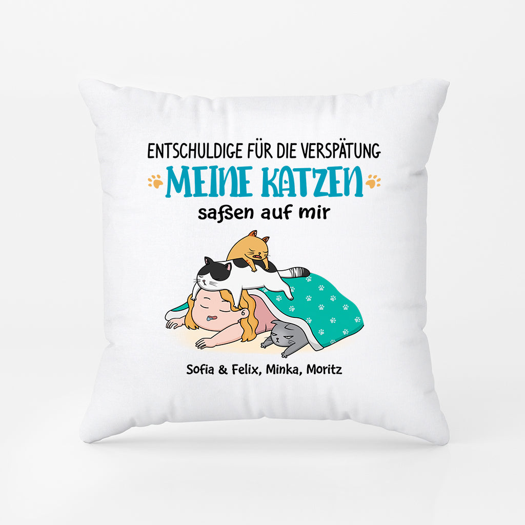 Entschuldige Für Die Verspätung Meine Katze Saß Auf Mir - Personalisiertes Geschenk | Kissen für Katzenliebhaber