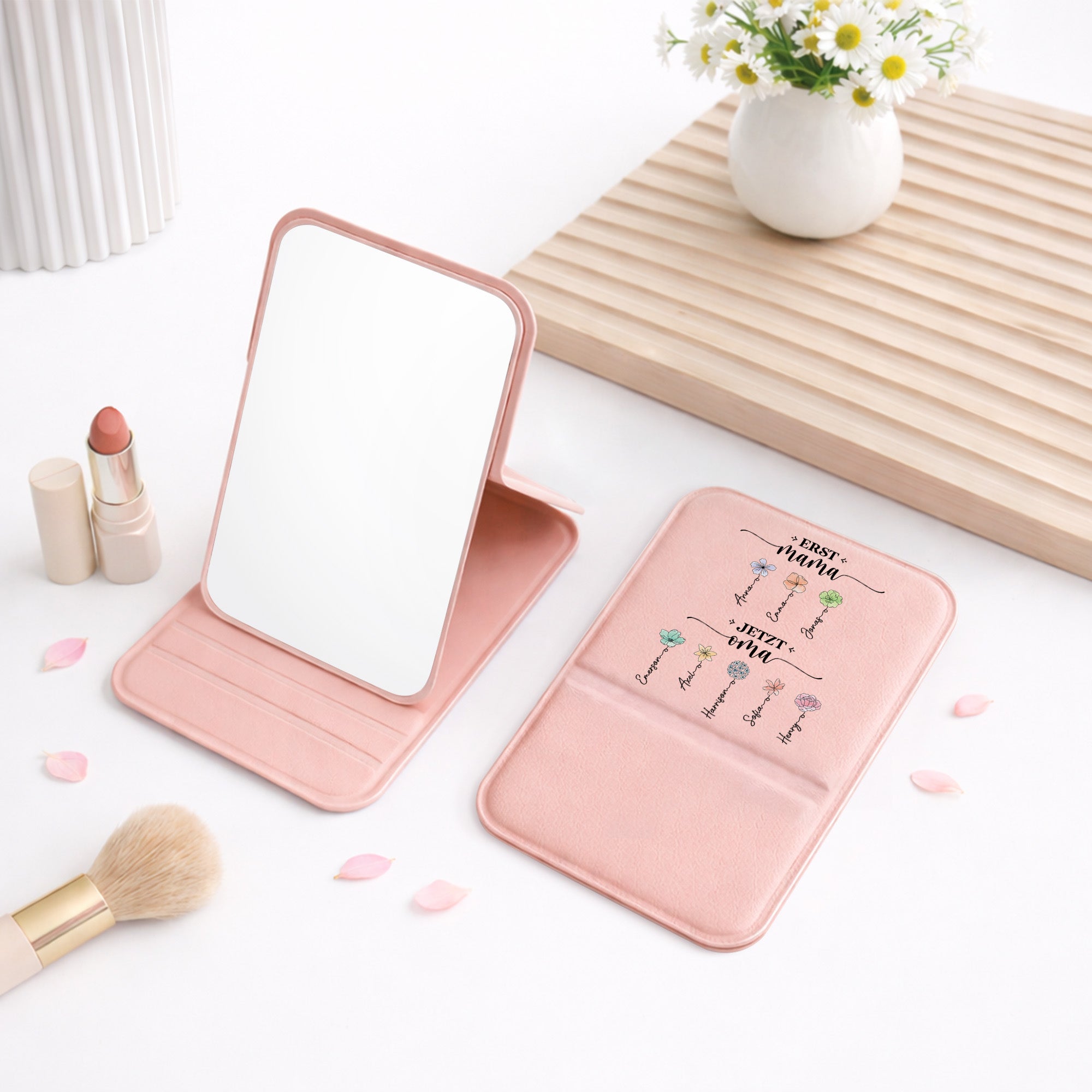 2851AGE2 erst mama jetzt oma personalisiertes geschenk  taschenspiegel blumen 2851aj6q5a