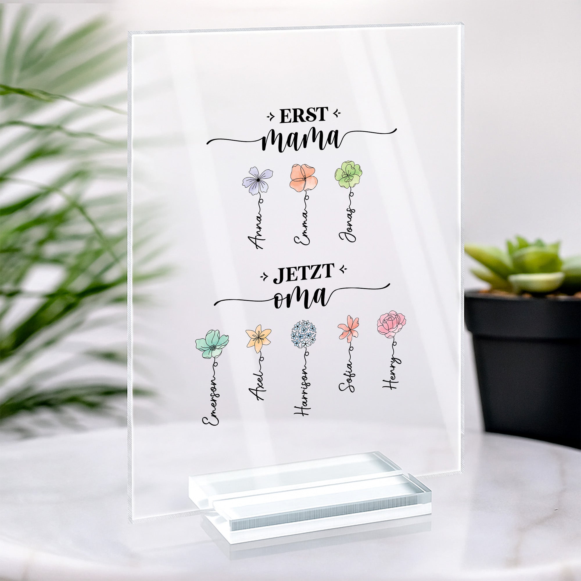 2851RGE2 erst mama jetzt oma personalisiertes geschenk  acryl aufsteller mit stander blumen 2851r8q5a