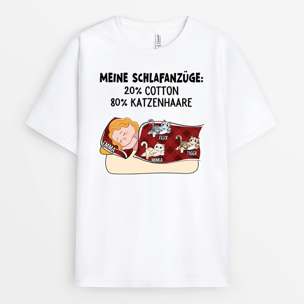 Meine Schlaf Anzüge 20% Cotton 80% Katzenhaare - Personalisiertes Geschenk | T-Shirt für Katzenliebhaber