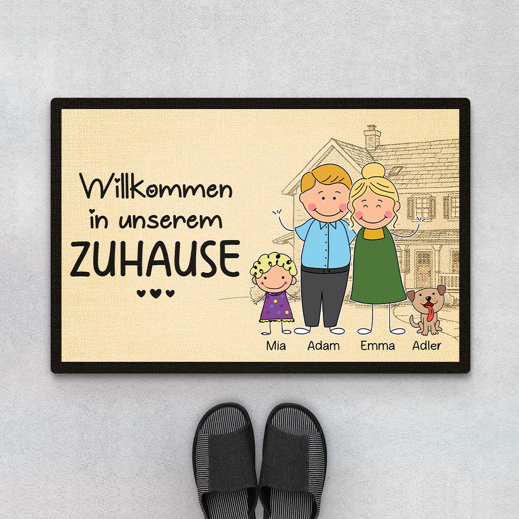 Willkommen In Unserem Zuhause - Personalisiertes Geschenk | Fußmatte für die Familie