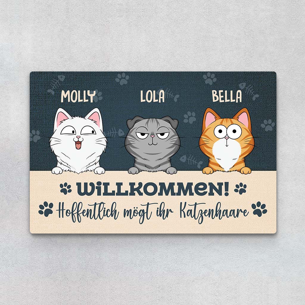 Willkommen Hoffentlich Magst Du Katzenhaare - Personalisiertes Geschenk | Fußmatte für Katzenliebhaber