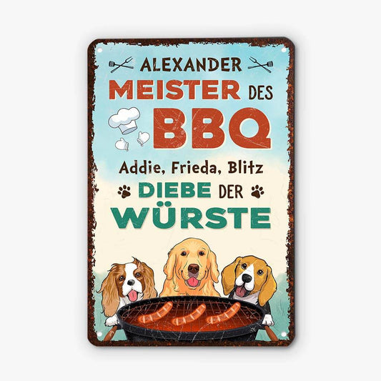 2937EGE1 grillmeister und wurstchendiebe  personalisiertes turschild fur hundeliebhaber