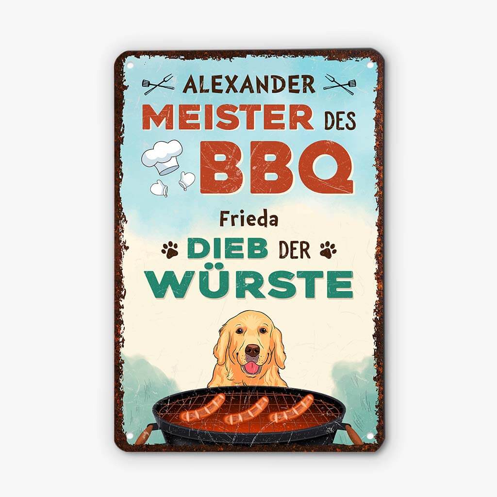 2937EGE2 grillmeister und wurstchendiebe  personalisiertes turschild fur hundeliebhaber