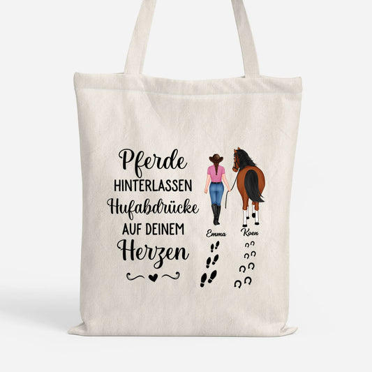2938BGE1 pferde hinterlassen hufabdrucke in deinem herzen personalisierte geschenke pferd  einkaufstasche 2938b6v5u_1