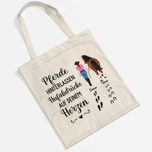 2938BGE1 pferde hinterlassen hufabdrucke in deinem herzen personalisierte geschenke pferd  einkaufstasche 2938b6v5u_2