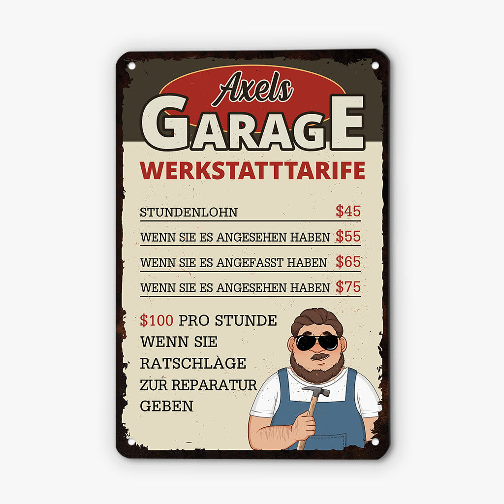 Garagenwerkstatt Preise - Personalisiertes Geschenk | Türschild für Männer