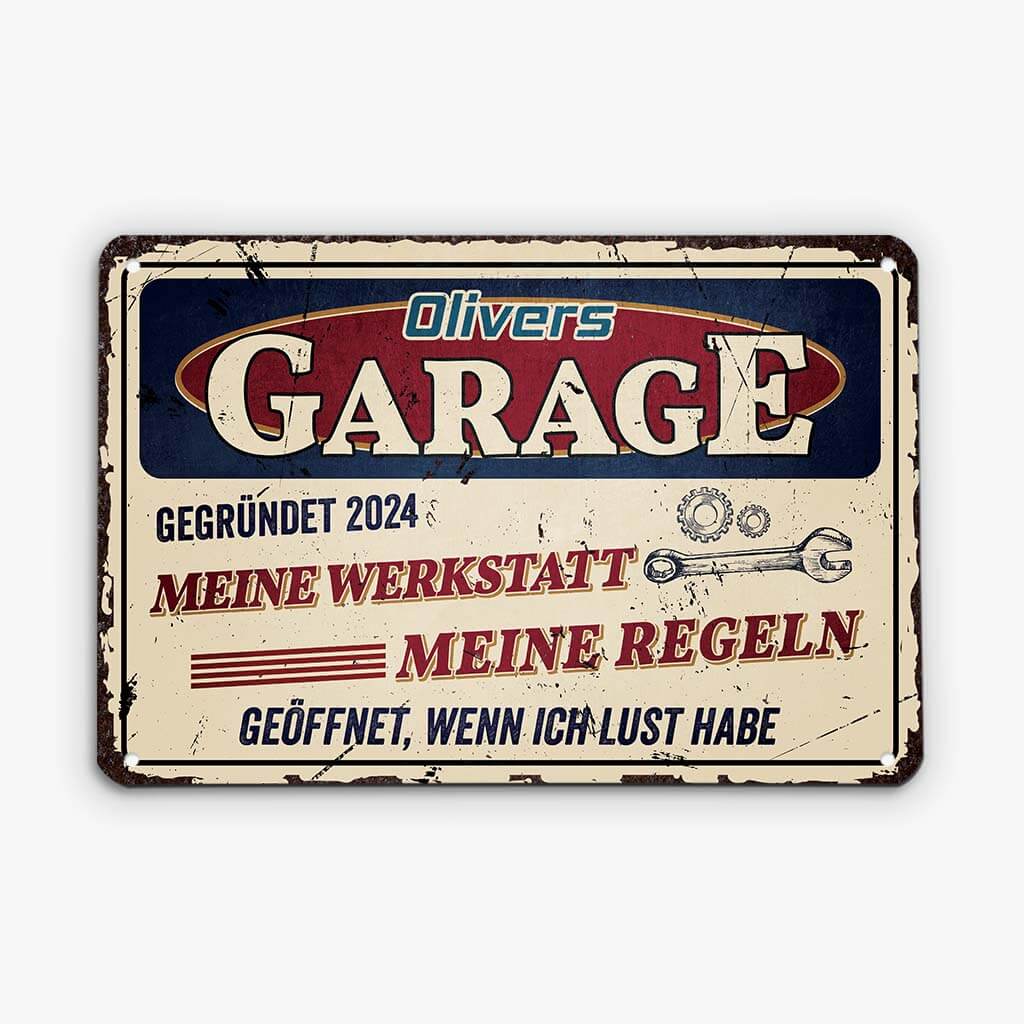 Meine Werkstatt Meine Regeln - Personalisiertes Geschenk | Türschild für Männer