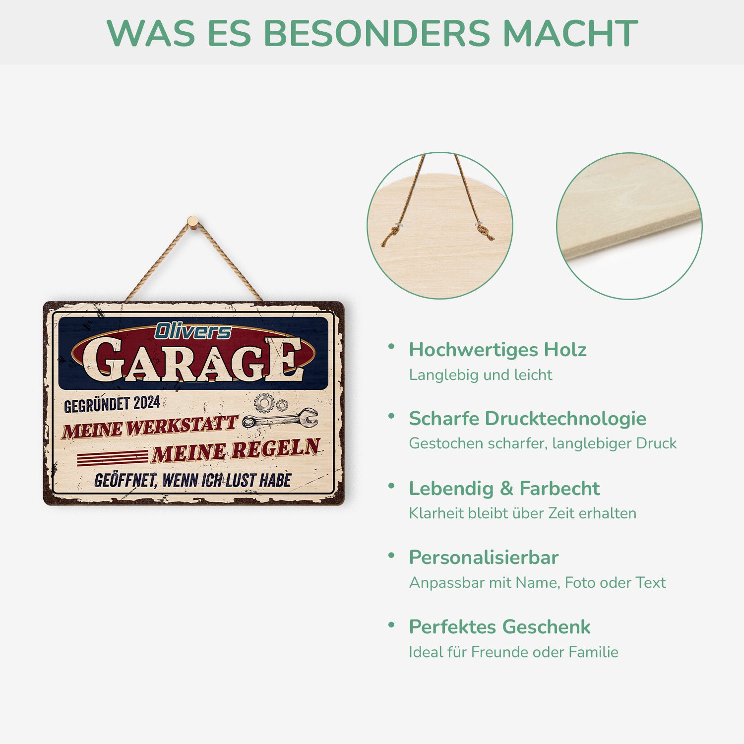 2959QGE4 garage werkstatt schild personalisiert holz manner 2959QKL5B