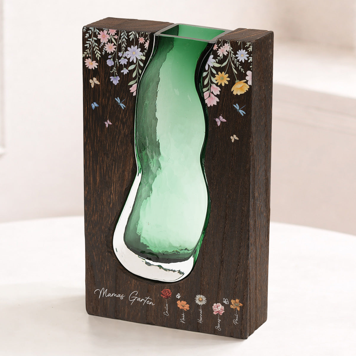 2966AGE2 omas garten personalisierte glasvase mit holz oma mama schmetterlinge lineart 2966ao8q5a