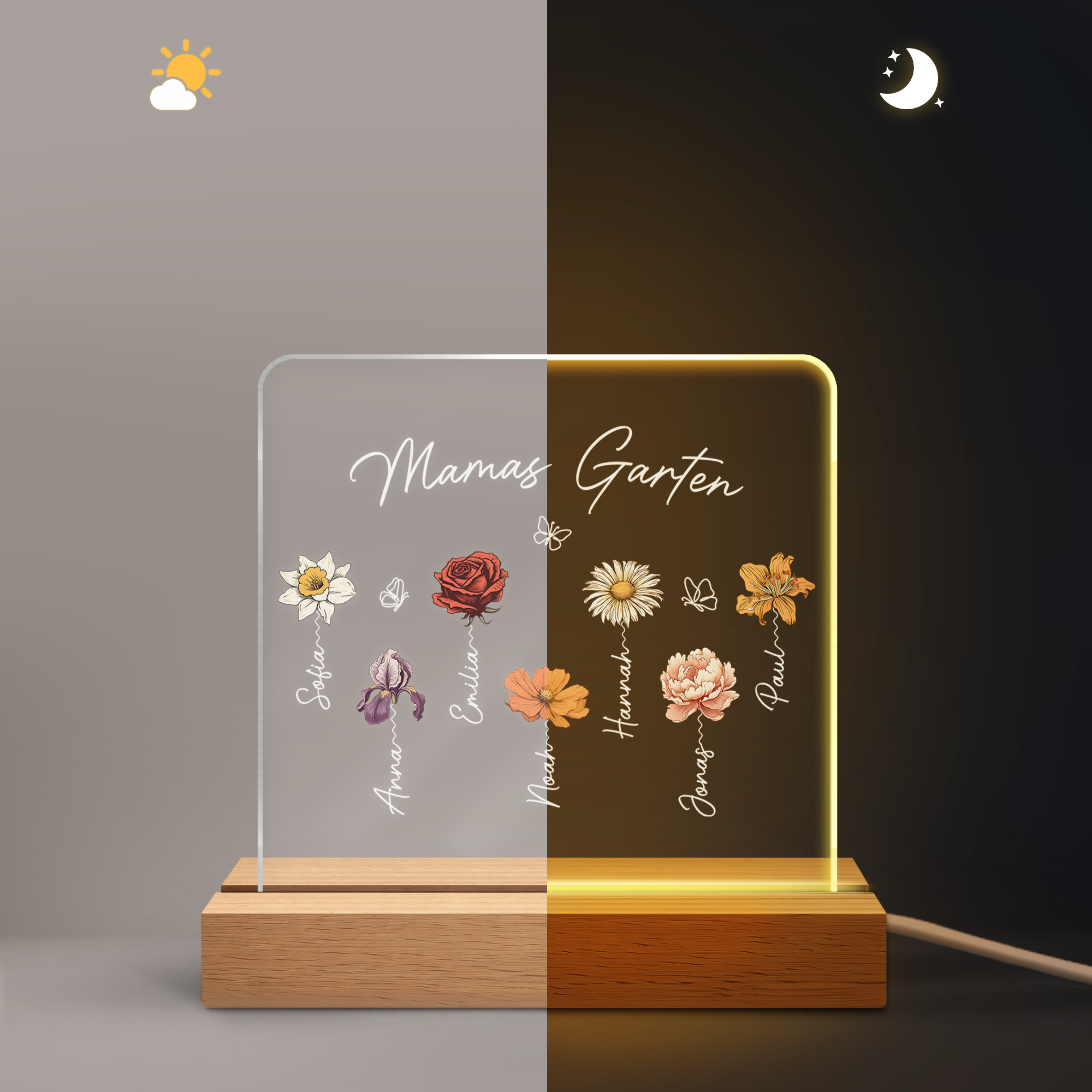 2966LGE2 omas garten personalisiertes geschenk garten  nachtlicht oma  mama schmetterling lineart 2966l8f5a