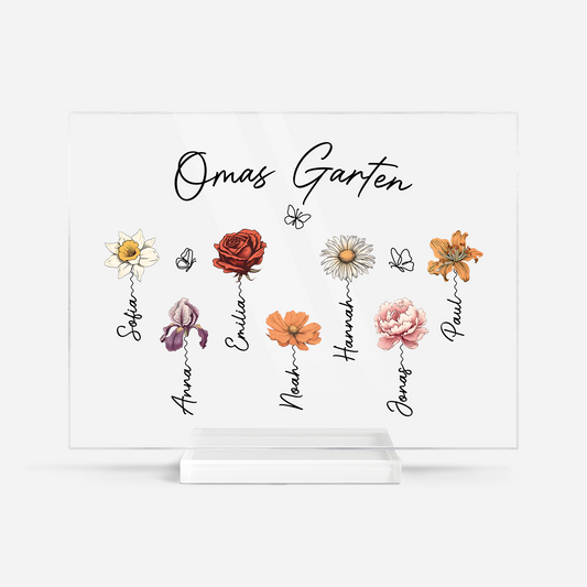 2966RGE1 omas gang personalisiertes geschenk garten  acryl aufsteller mit stander omamama schmetterlinge lineart 2966r8t5a