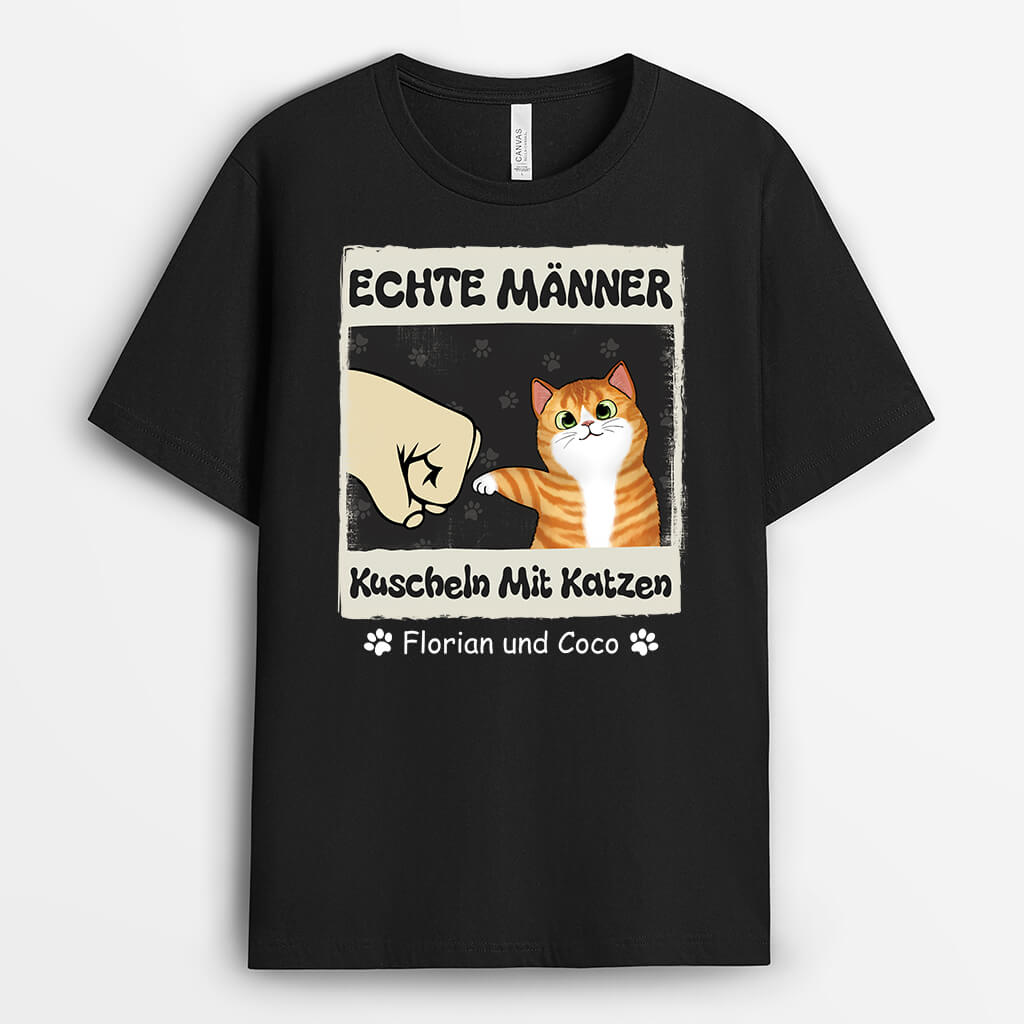 Echte Männer Kuscheln Mit Katzen - Personalisiertes Geschenk | T-Shirt für Katzenliebhaber