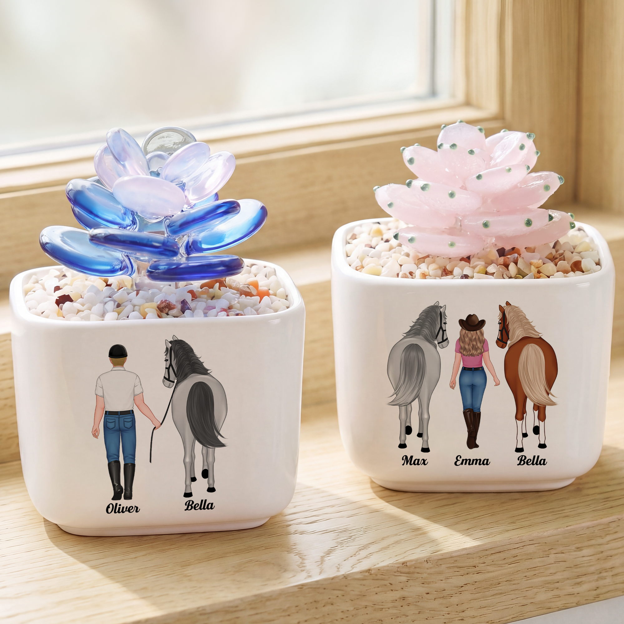 kaktus mensch Mensch Pferd - Personalisiertes Geschenk | Handgefertigter Glas-Kaktus