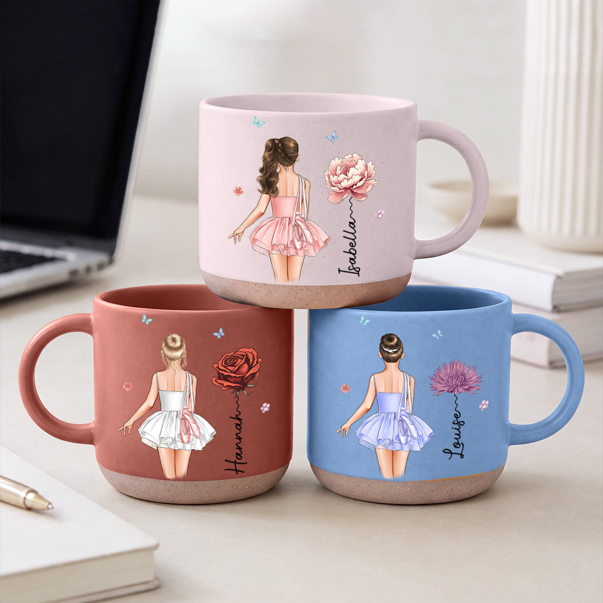 Ballet - Getöpferte Keramik Tasse Personalisiert Frauen Blumen
