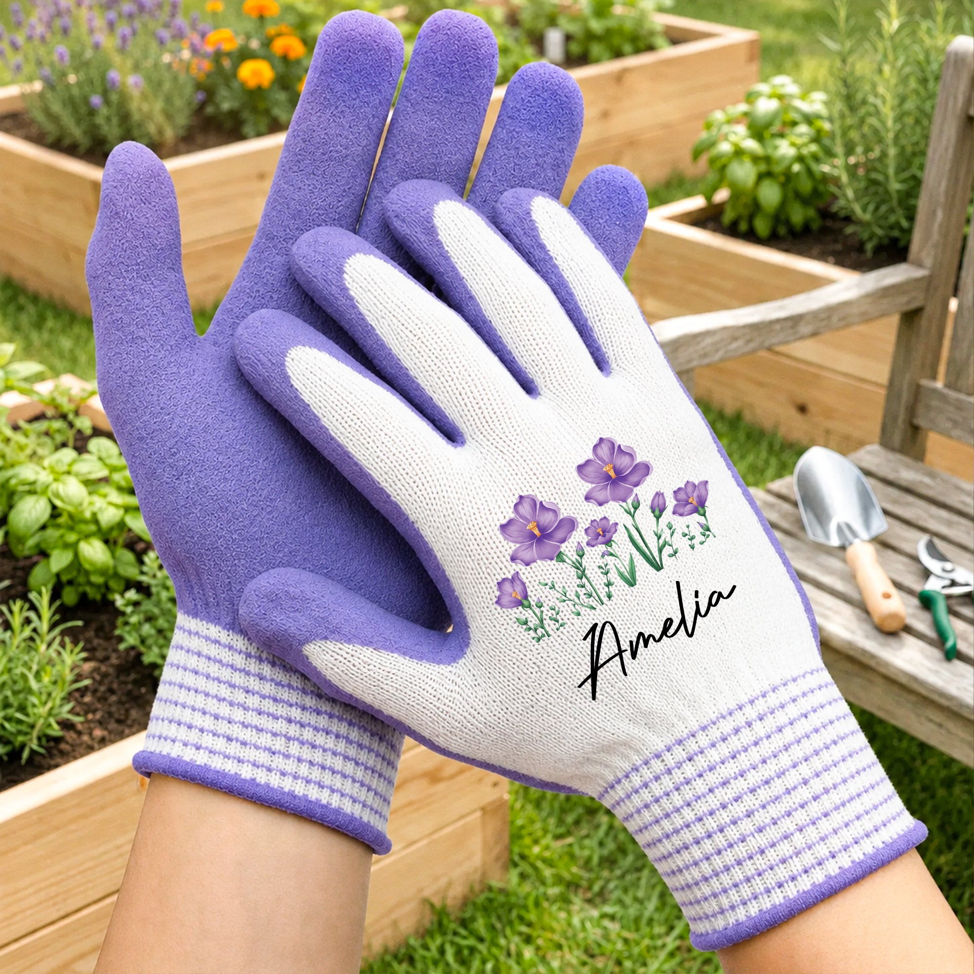 Name + Blumen - Personalisiertes Geschenk | Gartenhandschuhe Damen