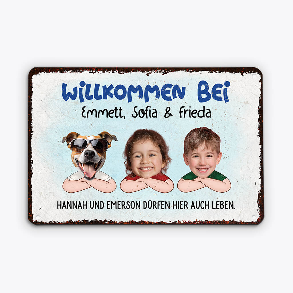 Willkommen Bei - Personalisiertes Geschenk | Türschild für die Familie mit Gesicht