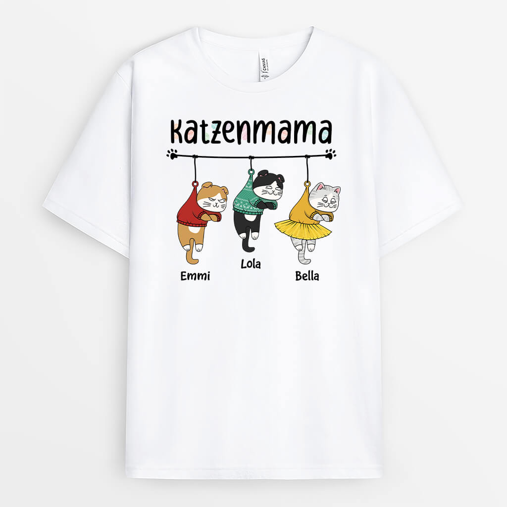 Katzenmama/Katzenpapa - Personalisiertes Geschenk | T-Shirt für Katzenliebhaber zu Weihnachten