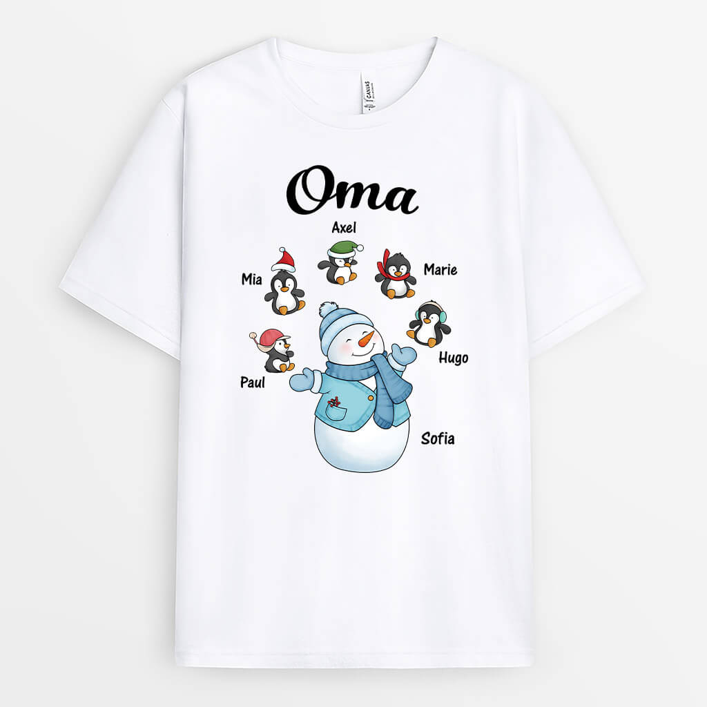 Omas/Mama Schneemann - Personalisiertes Geschenk | T-Shirt für Damen zu Weihnachten