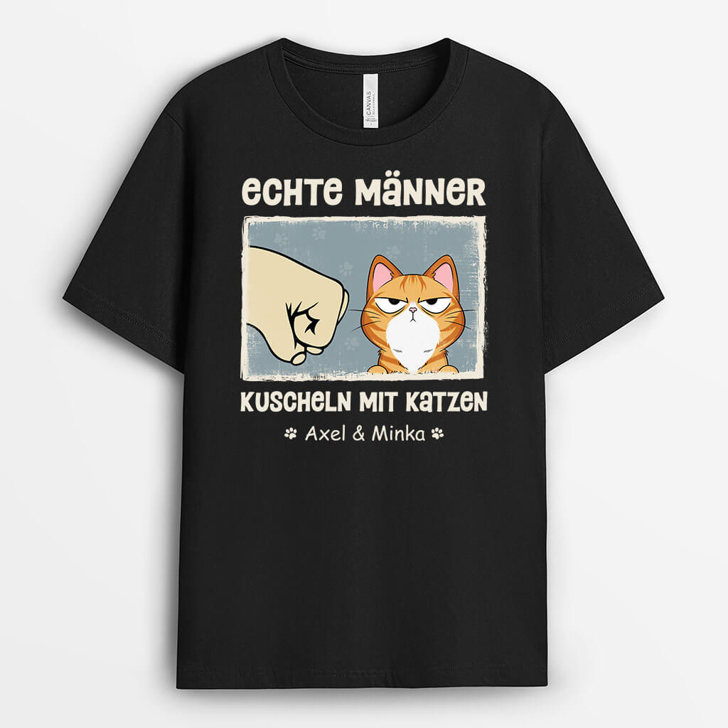 Echte Männer Kuscheln Mit Katzen - Personalisiertes Geschenk | T-Shirt für Katzenliebhaber