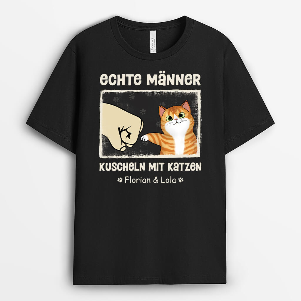 Echte Männer Kuscheln Mit Katzen - Personalisiertes Geschenk | T-Shirt für Katzenliebhaber